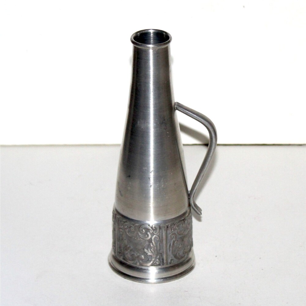 Vintage Norway Tinn Pewter Mid Century Bud Vase with handle 7" Scandinavia decor